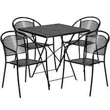 Flash Furniture 28 Square Black Indoor Outdoor Steel Folding Patio Table Set With 4 Round Back Chairs