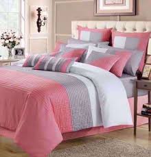 Pink Grey White Pleated Duvet Cover Set
