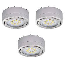 Led Satin Nickel 3 Puck Light Kit 120volt Recessed Or Surface Mount Under Cabinet Lighting Dimmable Linkable Warm White