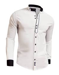 Designer Men Casual Formal Double Cuffs Grandad Band Collar Shirt