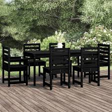 Garden Dining Set Black Solid Wood Pine