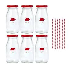 6 Pack Santa Milk Bottles With Straws