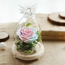 glass cloche dome bell jar with rose