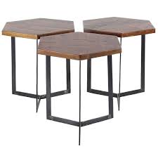 Brown Hexagon Wood End Table
