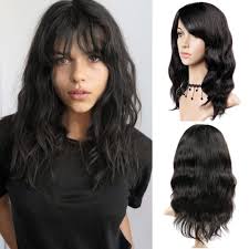Enjoy fast delivery, best quality and cheap price. Amazon Com Wignee 100 Virgin Human Hair Natural Wave Wigs With Bangs Brazilian Human Hair Wave Wigs Natural Black Color 16 Inch Beauty