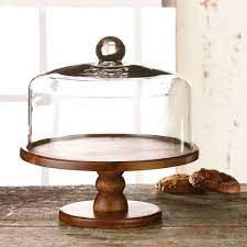 Wood Cake Stand With Glass Dome Cover