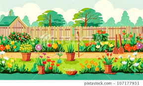 Cartoon Flower Garden In Front Of The
