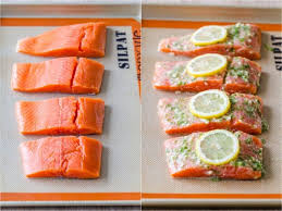Push potatoes to one side of the sheet pan and arrange salmon down the centre. Baked Salmon With Garlic And Dijon Video Natashaskitchen Com