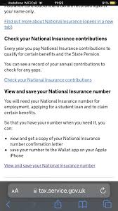 national insurance number available on