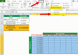 data table in excel exles types