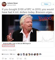 The investment comes at a time of rising interest in cryptocurrencies, especially. Bitcoin Scams Impersonating Me A Worrying Trend Says Billionaire Richard Branson