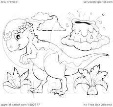 Printable dinosaur pachycephalosaurus with nest coloring page. Clipart Of A Black And White Lineart Pachycephalosaurus Dinosaur And Volcano Royalty Free Vector Illustration By Visekart 1402577