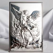 Ready to fight against all evil.on a white. Saint Michael The Archangel Plaque Wood Silver Color Accents 8 X 4 3 4 Italy F C Ziegler Company