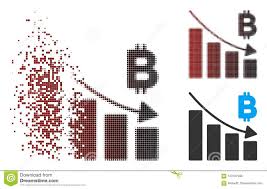 Damaged Pixel Halftone Bitcoin Recession Bar Chart Icon