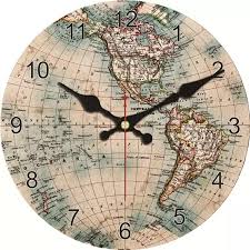Round Wall Clock Vintage World Map