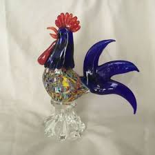 antique vintage murano rooster blue