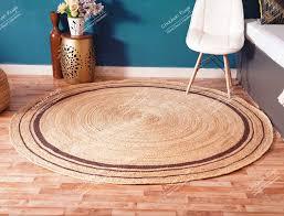 abstract braided round beige jute rug