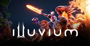 Illuvium games word art of illuvium and game characters in fiery background