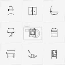 Furniture Line Icon Set With Cupboard