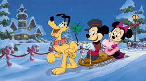 winter sledding with pluto mickey and