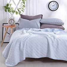 Amazon Com Cocoqueen Knit Cotton Light Blue Stripe Summer Blanket Twin Quilt 150 X 200 Cm Home Kitchen