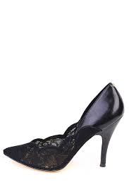 black lace detail court shoes fabric