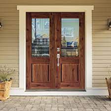 Krosswood Doors 64 In X 96 In Rustic Knotty Alder Half Lite Clear Glass Unfinished Wood Right Active Inswing Double Prehung Front Door