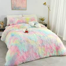 chicrug plush fluffy rainbow duvet