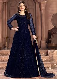 Wear a ball gown that has a bounce to it, so evening party wear long gowns are usually simple yet elegant. Buy Navy Blue Net Anarkali Suit Party Wear Embroidered Anarkali Suit Online Shopping Slscc100003