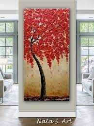 Large Red Tree Painting Vertical Wall