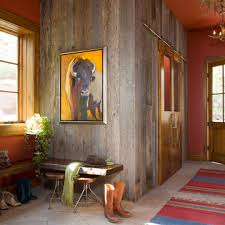 75 Rustic Entryway With Red Walls Ideas