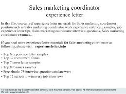 Sales And Marketing Resumes Marketing Coordinator Cover Letter Sales