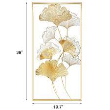 Metal Wall Decor 39 In X 20 In Golden Ginkgo Leaf Wall Hanging Decor With Frame Large
