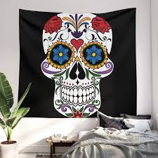 Colorful Sugar Skull Wall Tapestry By