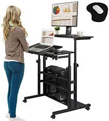 Rectangular black standing desks with adjustable height. Rolling Laptop Table Mobile Standing Desk Sit Stand Computer Cart Workstation Height Adjustable For Home Office Classroom With Wheels Black Price In Uae Amazon Uae Kanbkam