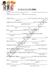 all about me mad libs esl worksheet