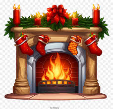 Stocking Wreaths And Fireplace In