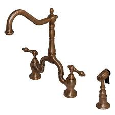 Best reviews guide analyzes and compares all kitchen faucets of 2021. Kingston Brass English Country 2 Handle Bridge Kitchen Faucet With Side Sprayer In Antique Copper Hks775albsac The Home Depot