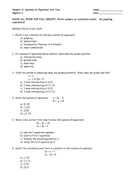 Chapter 9 Systems Of Equations Unit Test