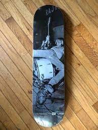 The skateboard deck is red with the slogan murder your thirst and an image of a liquid death can coming out of a man's body holding an axe and a decapitated skull. Rare Kurt Cobain Skateboard Nirvana Charles Peterson Limited Nos Skate 3763786602