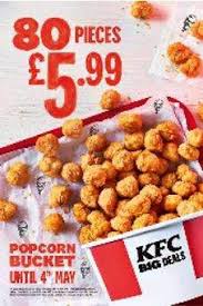 Popcorn chicken, also known as chicken bites or other similar terms, are small morsels of boneless chicken, battered and fried, resulting in small pieces that resemble popcorn. Kfc Promotions 10 Mini Fillets For 4 99 Ukdealpal Aug 2021