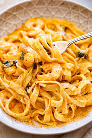 prawn pasta in sun dried tomato cream
