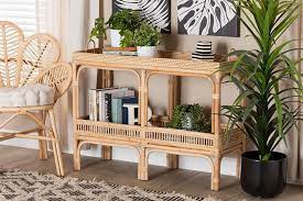 Brown Rattan Console Table