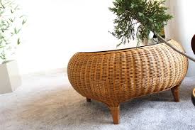Round Wicker Coffee Table Italy 1970s