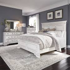This sturdy bed frame is constructed out of solid wood, wood veneers and fabric which offers durability and sturdiness. Liberty Furniture Abbey Park Antique White 4 Piece King Bed Set 520 Br Kpbdmn Miskelly Furniture