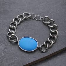 blue stone men silver bracelet size