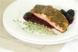 thyme encrusted salmon with blackberry