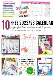 free printable calendar pages for kids