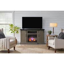 Home Decorators Collection Kerrington 60 In W Freestanding Media Console Electric Fireplace Tv Stand In Ash Grey