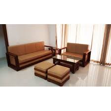 brown modern wooden designer sofa set
